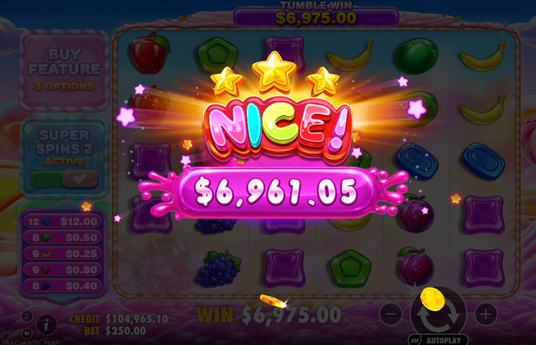 Sweet Bonanza 2500 Super Spins 2 win of $6,975