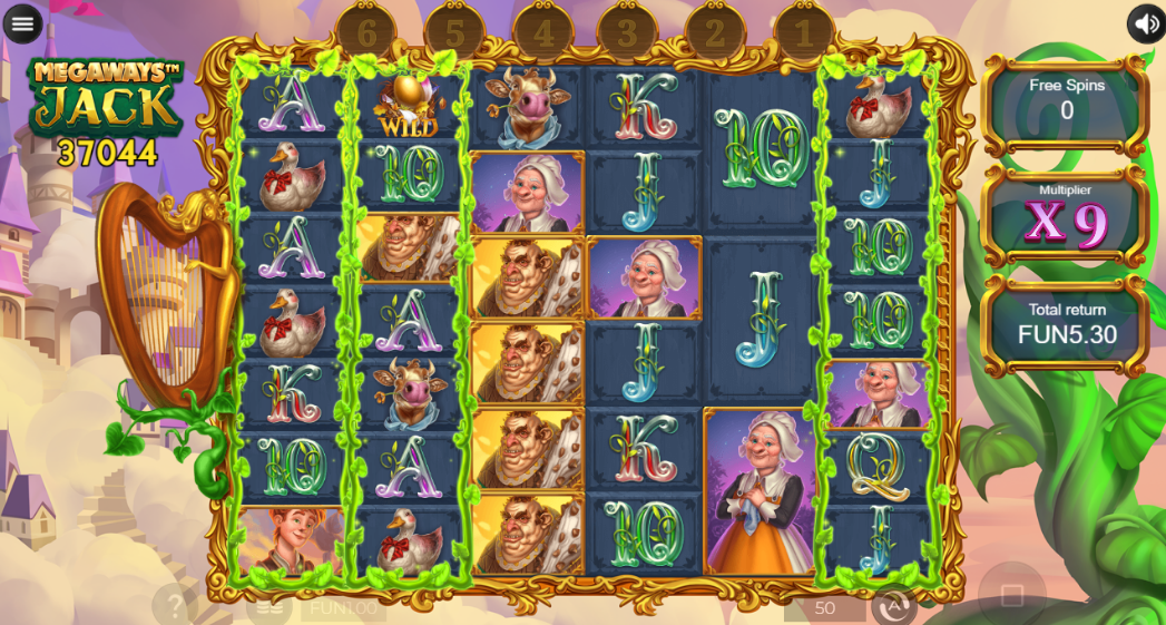 Bonus round showing locked reels marked by vines with multiplier at 9x