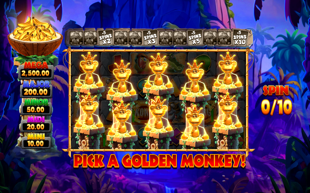 bonus pick screen with golden monkey statues