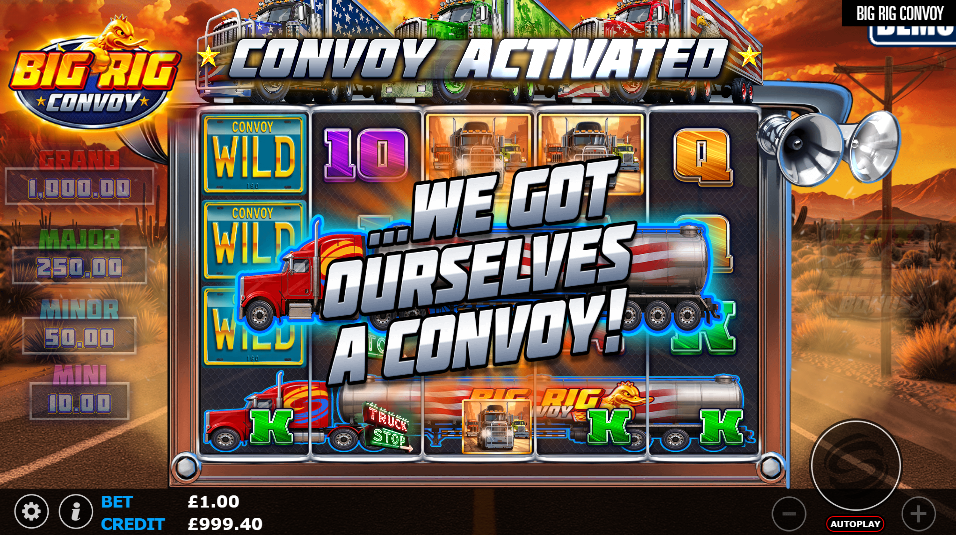 Big Rig Convoy slot showing the Convoy Activated screen