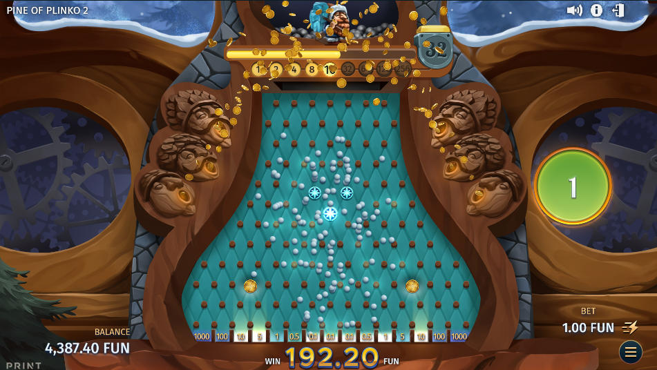 Plinko board packed with over a hundred falling balls
