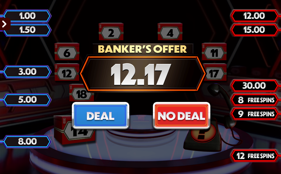 Deal or No Deal The Big Hit Megaways Banker's Offer of 12.17 with Deal and No Deal buttons
