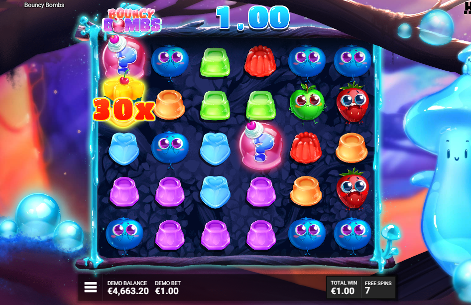 Bombastic free spins round with a warmer backdrop, rising bubbles and a 30x dynamite bomb