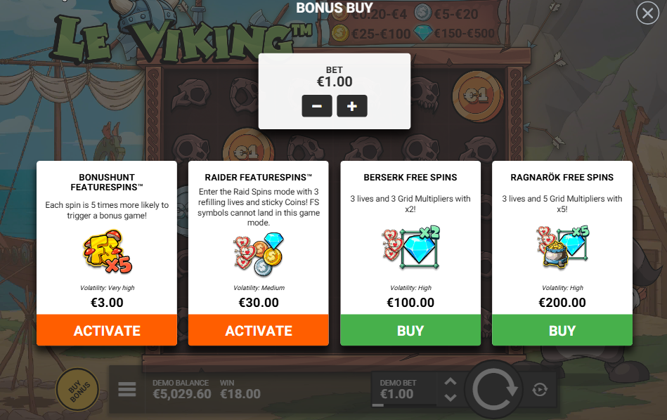 Le Viking bonus buy menu