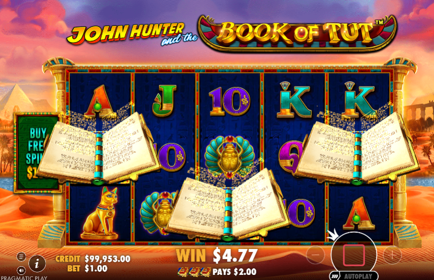 Three Book of Tut scatter symbols landed across the reels to trigger the free spins