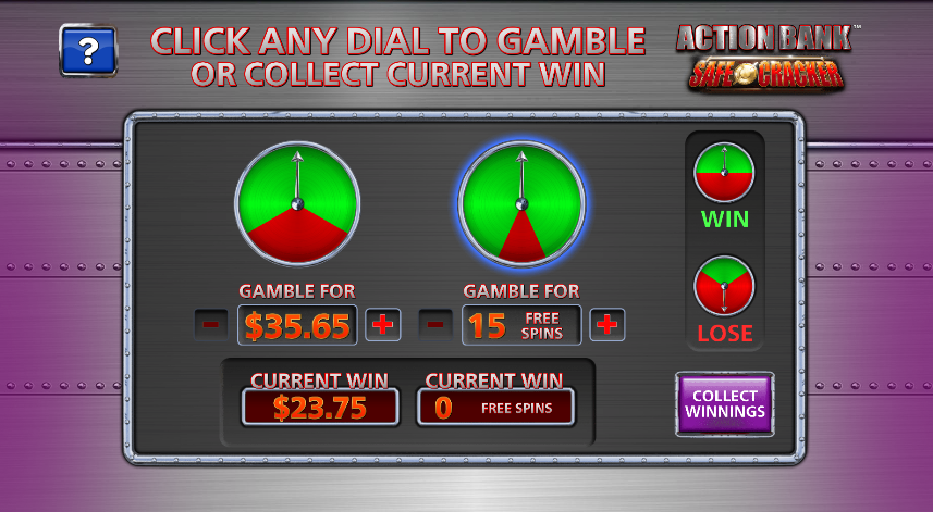 Cash gamble screen with two adjustable win-chance dials