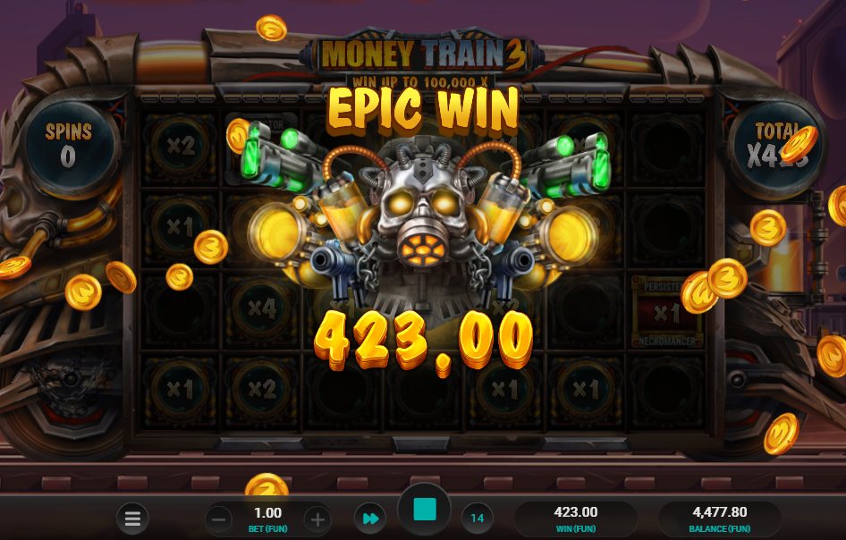 Money Train 3 Epic Win with a 423.00 total