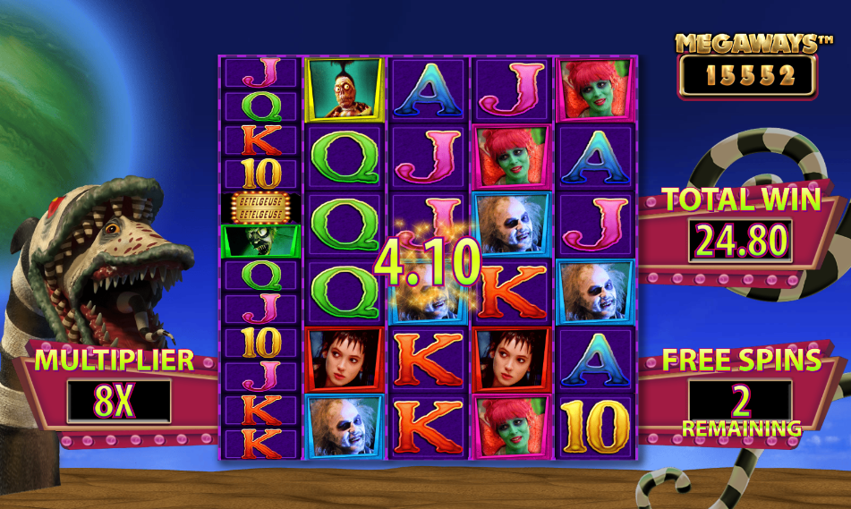 Free spins board showing a 8x multiplier and an 24.80 current win