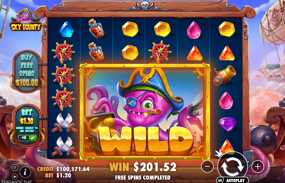 Sky Bounty free spins with a giant Kraken wild