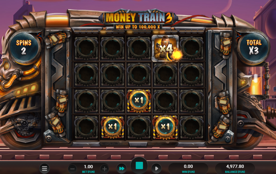 Cart bonus grid at the start of a round, two spins left with value symbols on the board
