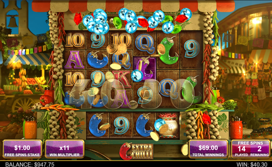 Free spins round at an x11 win multiplier, a $40.30 win landing on spin 14 of 16.