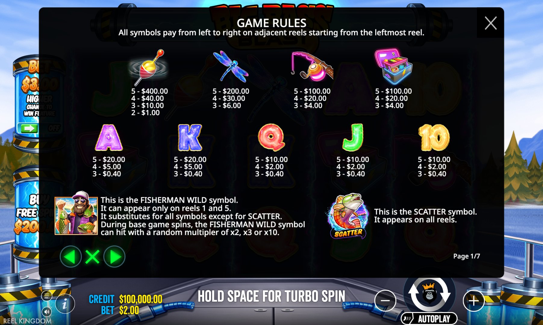 Big Bass Blast paytable screenshot