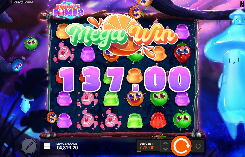 A Mega Win of 137 from the Revealing FeatureSpins with six bombs on the grid