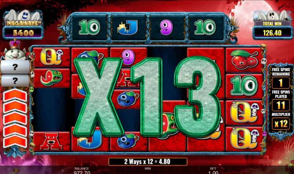 Free spins with the reels turned red and the win multiplier increasing to x13