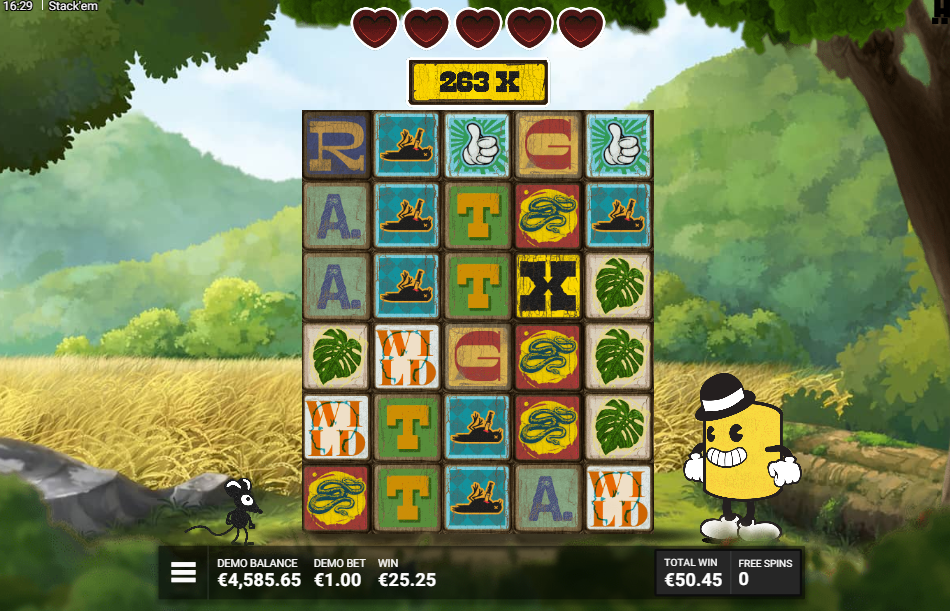 Free-spins grid with a 263X total above the reels, zero spins left and a total win of 50.45