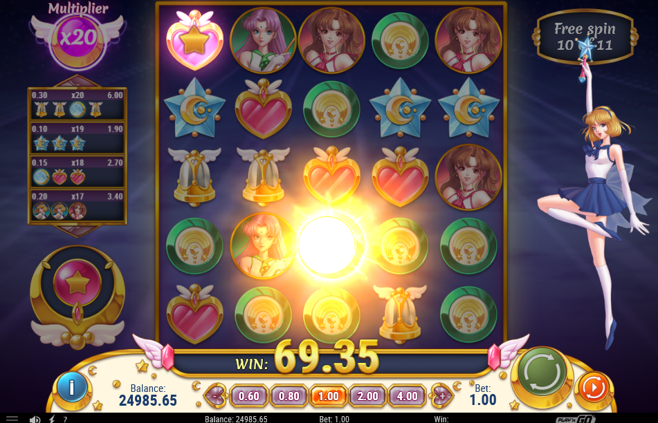 Free spins round, spin 10 of 11, multiplier at its x20 maximum with 69.35 showing