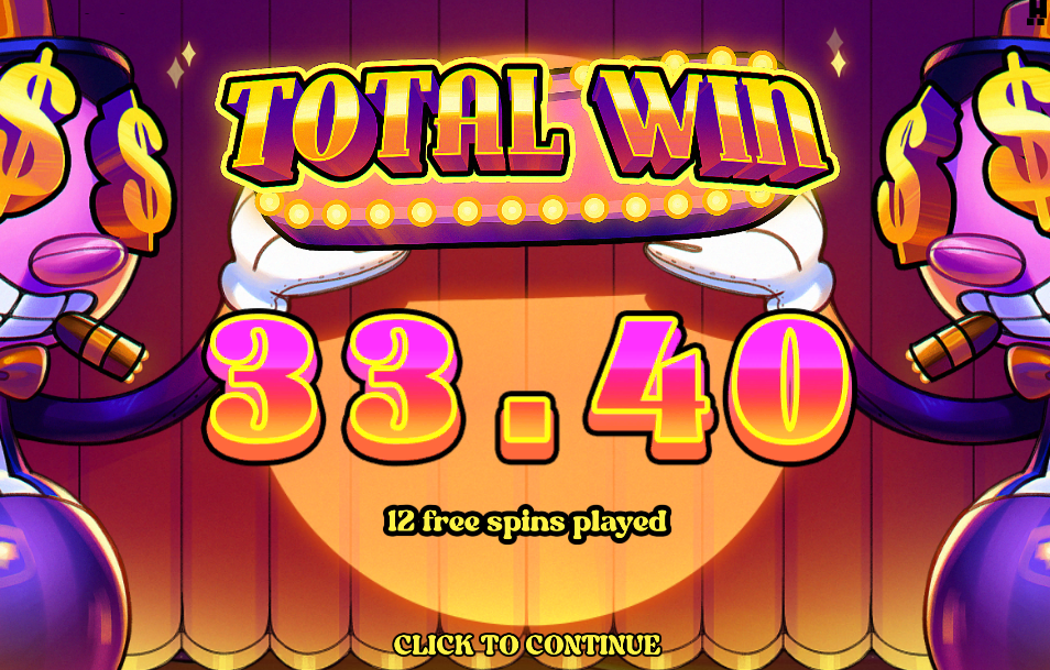 Strike Gold total win screen showing 33.40 after 12 free spins played.