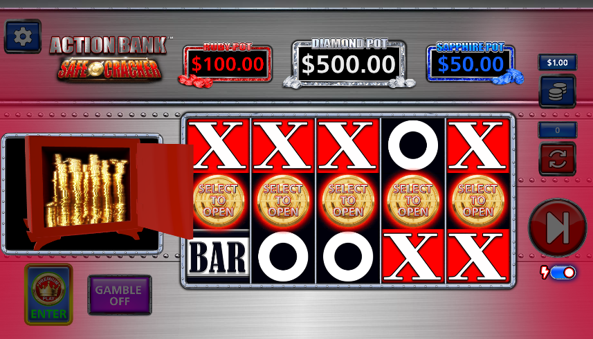 The Pick Me screen with five glowing Select To Open vault symbols across the reels.