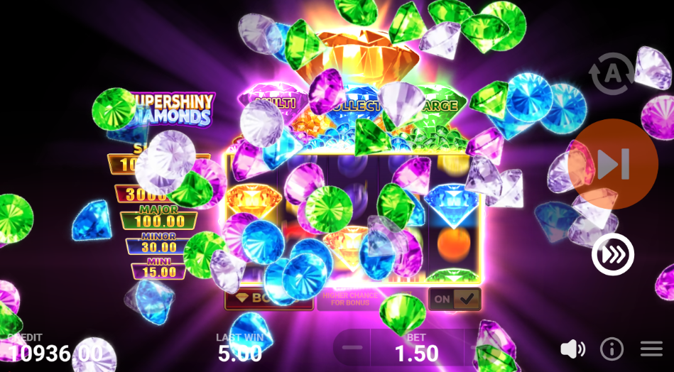 Coloured diamonds showering across the reels as the Bonus Game triggers