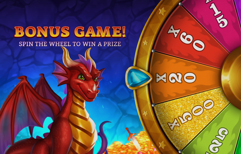 The bonus wheel of stake multipliers beside the red dragon.