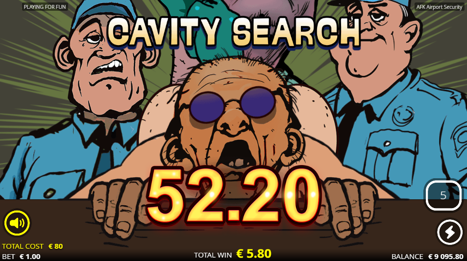 Cavity Search bonus win screen showing a 52.20 payout