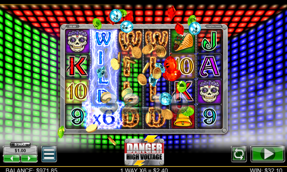 Danger High Voltage base game with one Wild Electricity reel and two Wild Fire reels