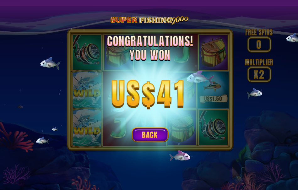 Super Fishing 2000 free-spins round-end screen showing a total win of $41