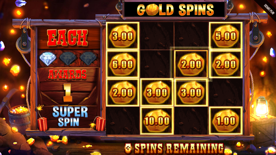 Gold Spins round in play, held cash nuggets and one diamond in the Super Spin tracker