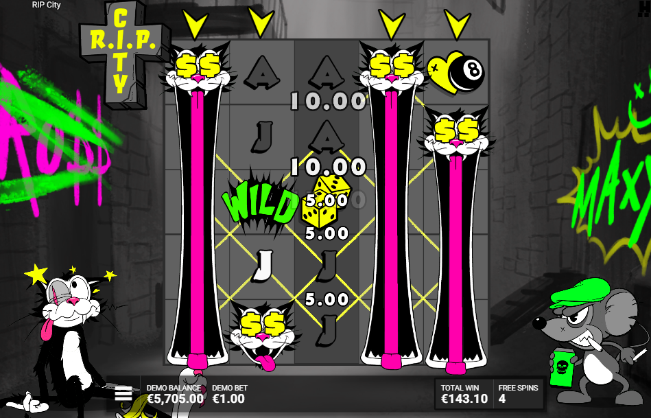 Maxx Bonus free spins with yellow arrows over four reels and five line wins totalling 143.10