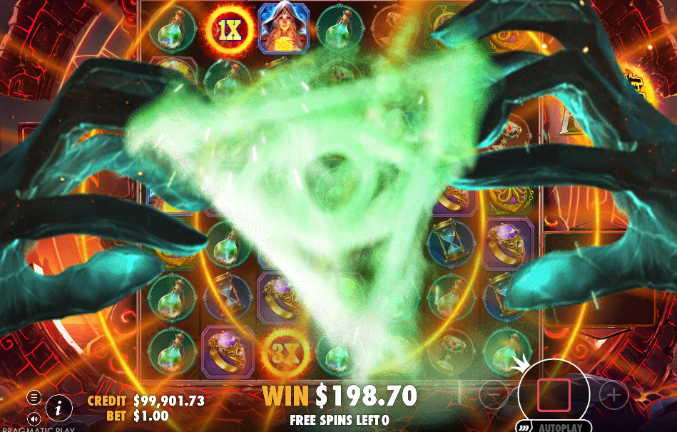 Green clawed hands tearing a rift across the reels as the free spins round ends