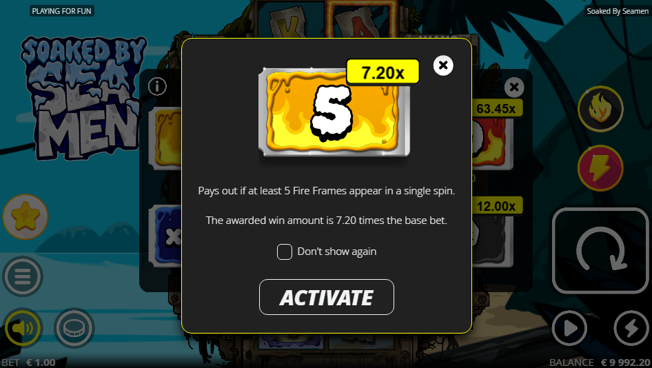 Side Hustle bet card for 5 Fire Frames priced at a 7.20x payout in the betting panel