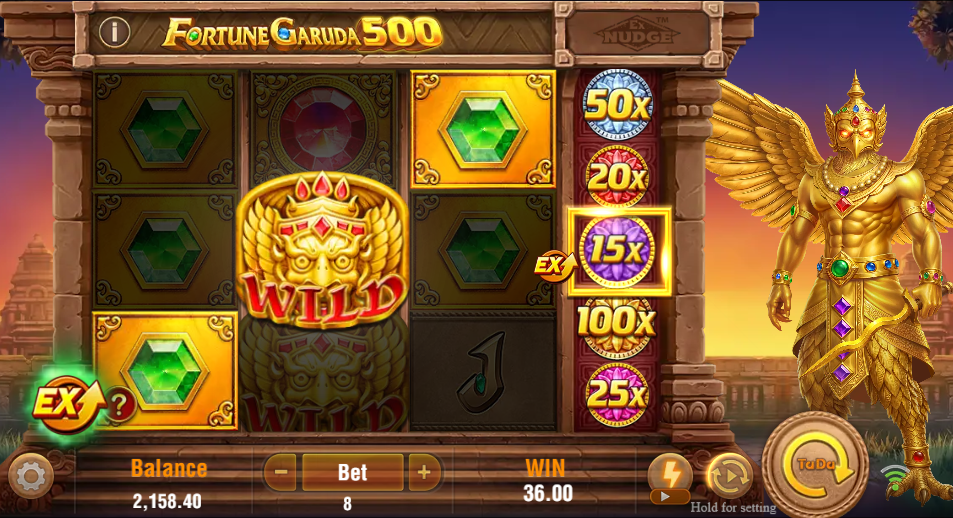 The special reel showing 50x, 20x, a centred 15x, 100x and 25x beside a 3x3 grid, with a 36.00 win