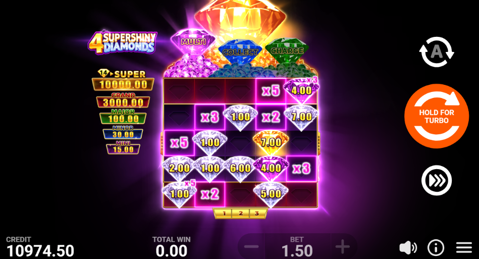 The 5x5 Super Bonus grid with x2, x3 and x5 multipliers sitting on the cells