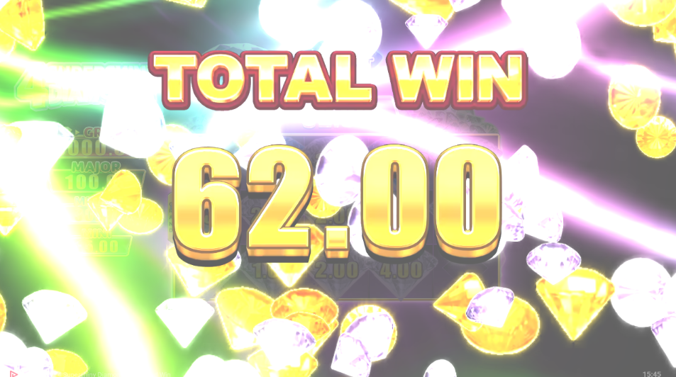 Total win screen reading 62.00 at the end of a bonus round
