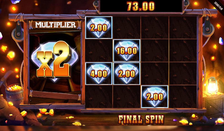 Super Spins round showing diamond cash values under a x2 win multiplier