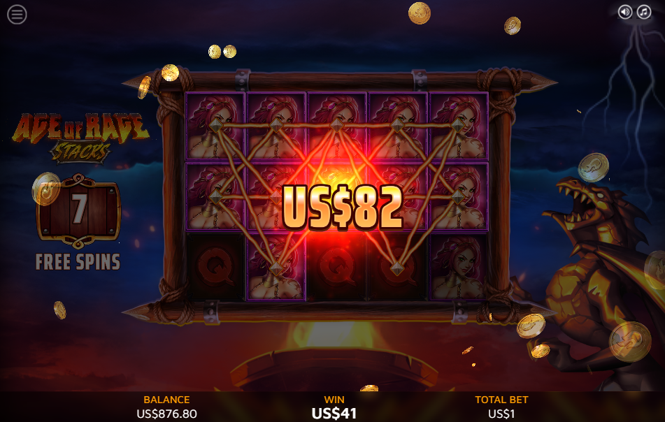 A free spins win with the pink-haired warrior stacked down the reels