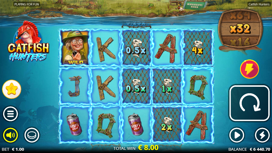 Catfish Hunters base spin paying 8 euro with the Fish multiplier meter reading x32