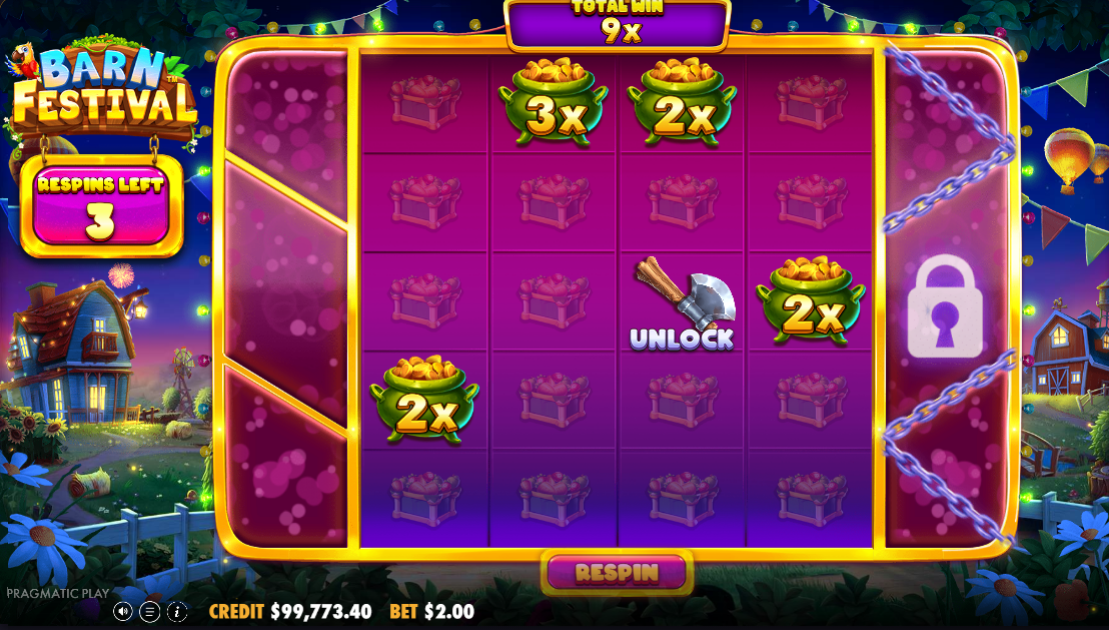 Pragmatic Play collector slot mid-respin, the axe about to open the locked right column.