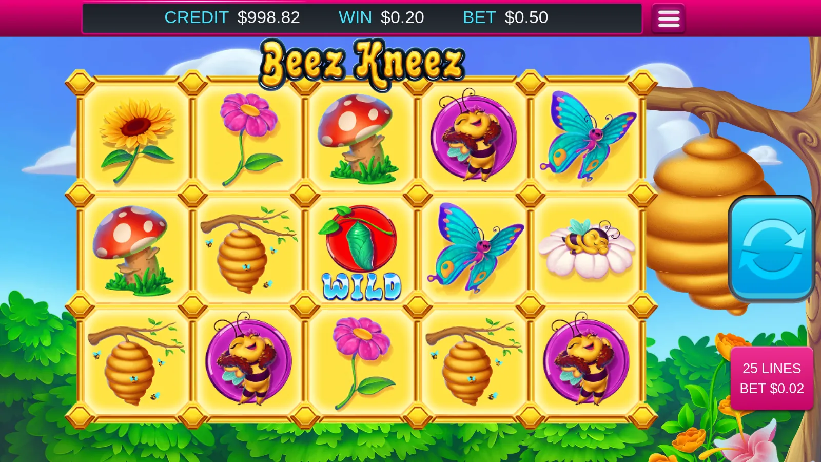 Beez Kneez reels with a Cocoon wild on the middle reel and three queen bee symbols on screen