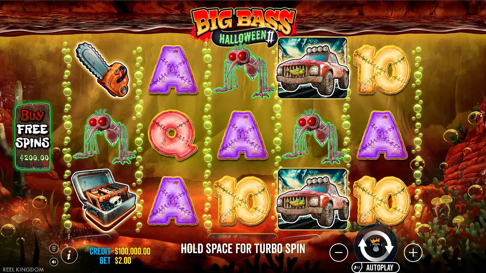 Big Bass Halloween 2 idle reels on the night lake with the Buy Free Spins plaque on the left rail