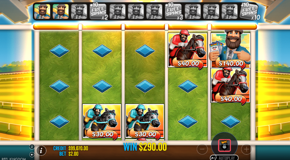 Big Bass Return to the Races Golden Cup round, the reels stripped to money symbols