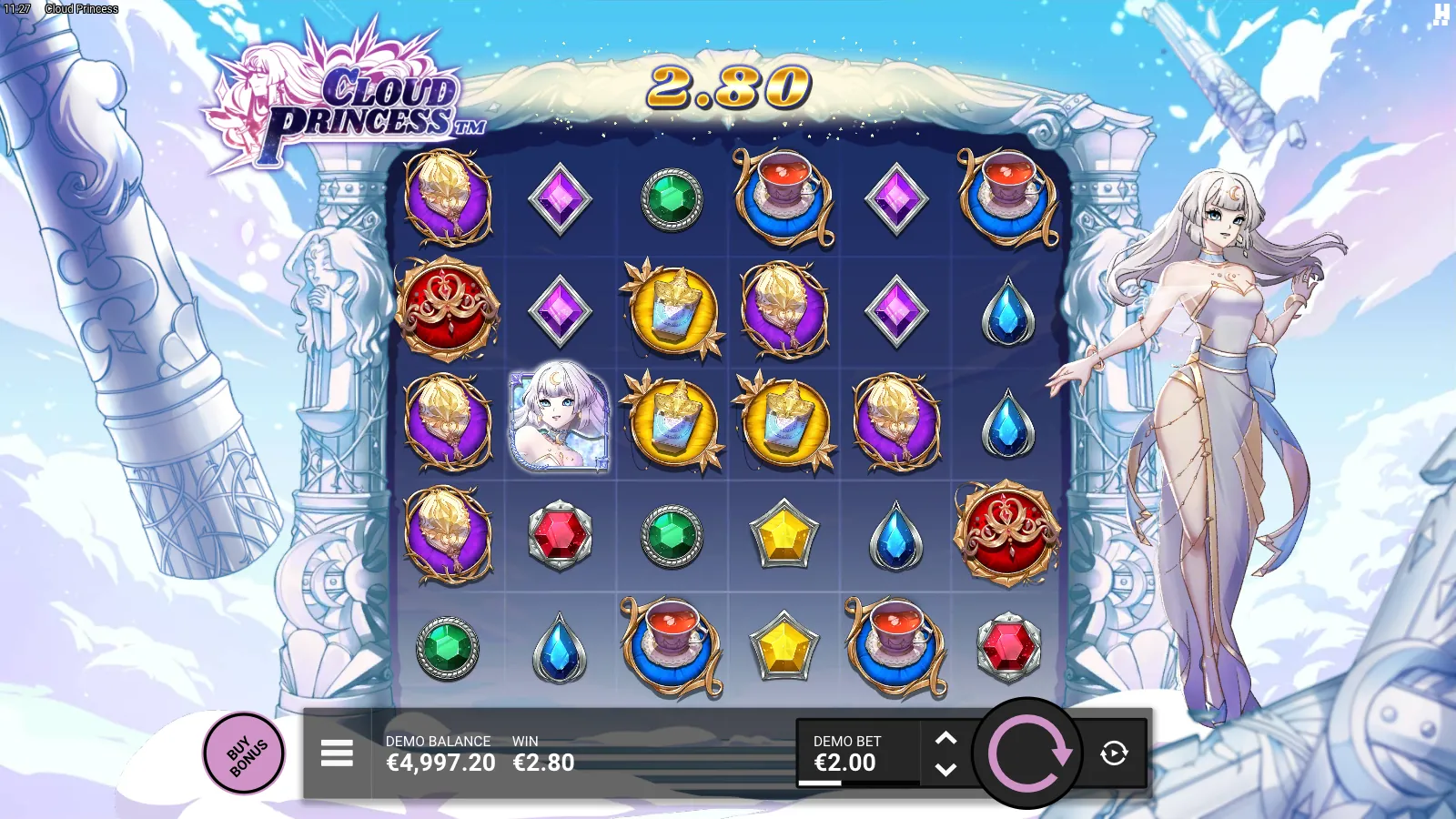 Cloud Princess reels with a 1.4x win in the Total Win Bar