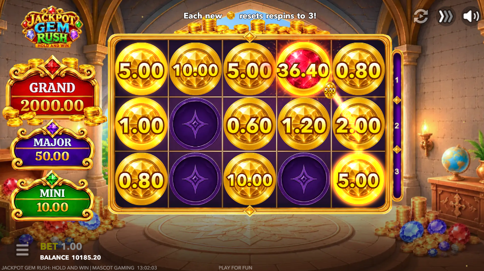 Jackpot Gem Rush Hold and Win bonus red Collect coin
