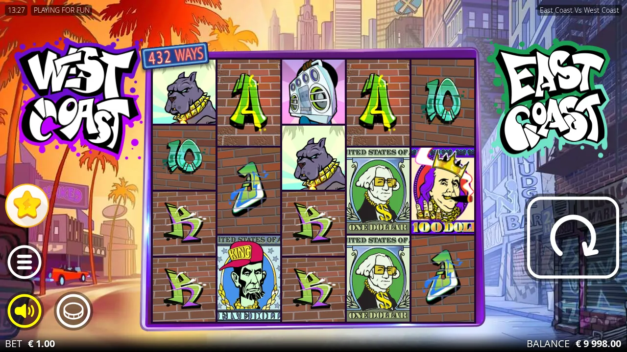 East Coast vs West Coast board at 432 ways with reels 1 and 3 four symbols tall