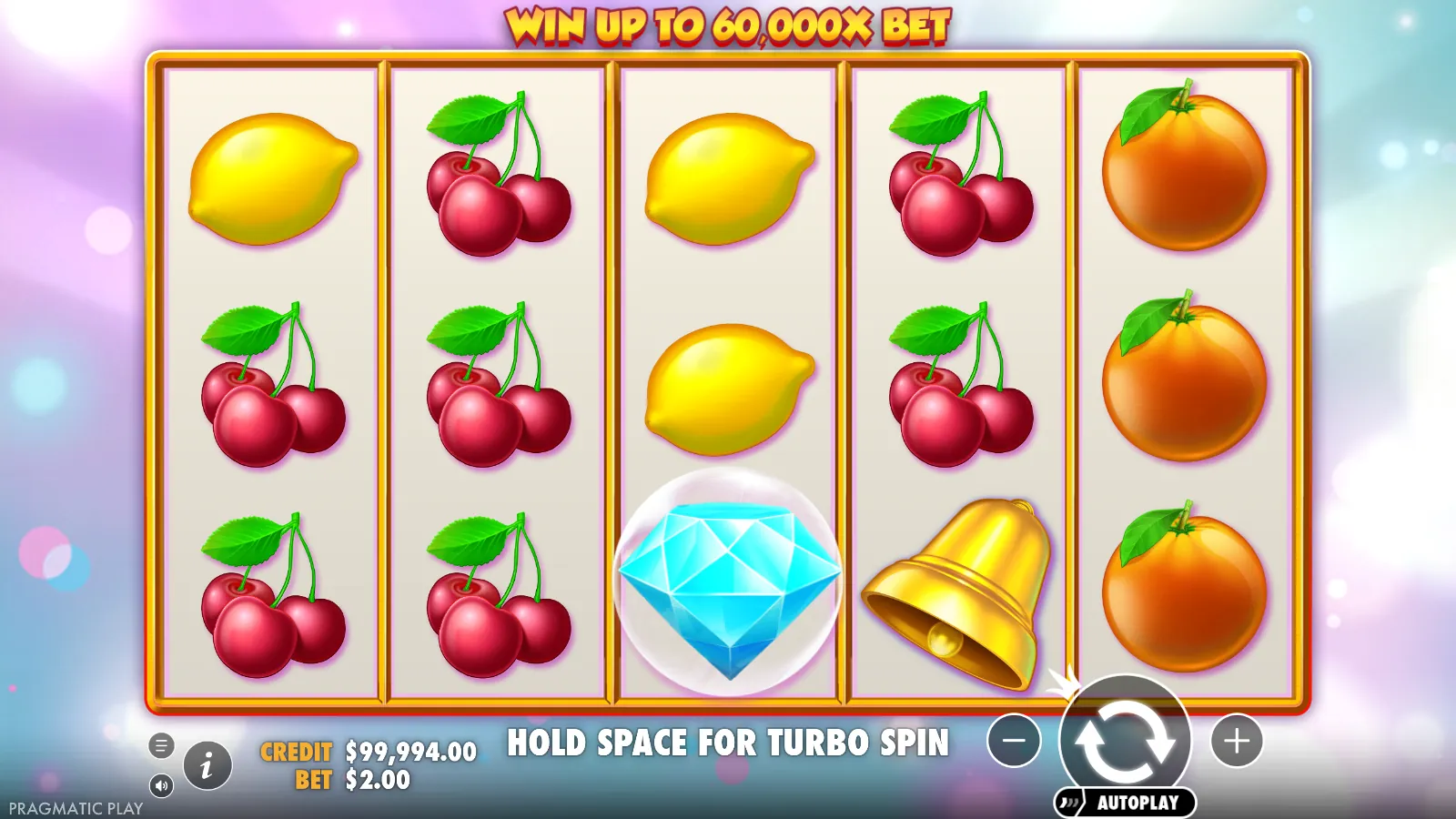 Extra Juicy reels showing a cherry-heavy screen with one diamond scatter on reel 3