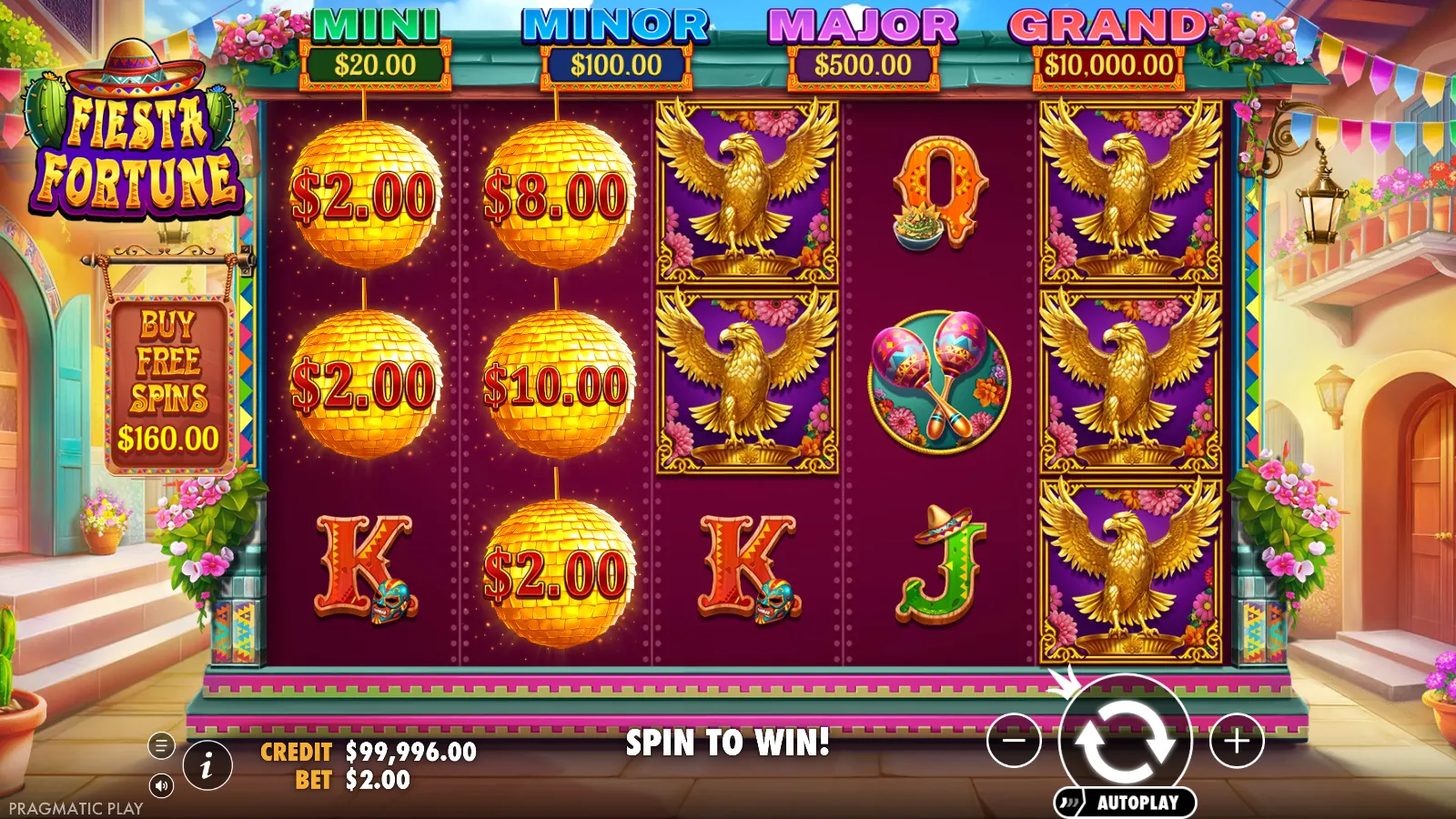 Fiesta Fortune reels with five gold money symbols on the first two reels and no win paid