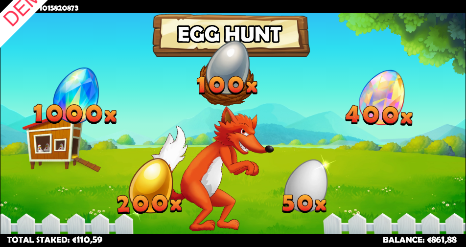 he Egg Hunt round with five multiplier eggs from 50x to 1000x circling a fox at the centre