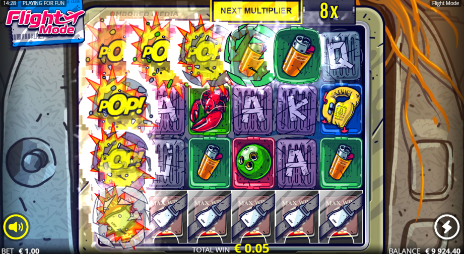 Flight Mode Bomb detonating, POP blasts clearing the regular symbols on its reel and row