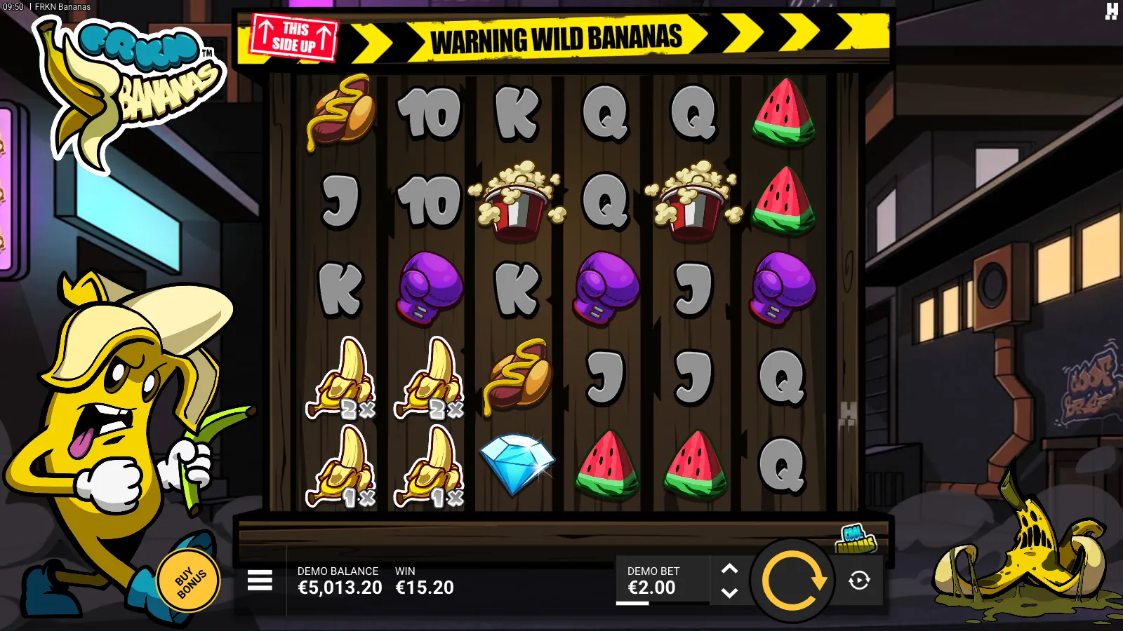 FRKN Bananas reels with four banana wilds at 2x and 1x