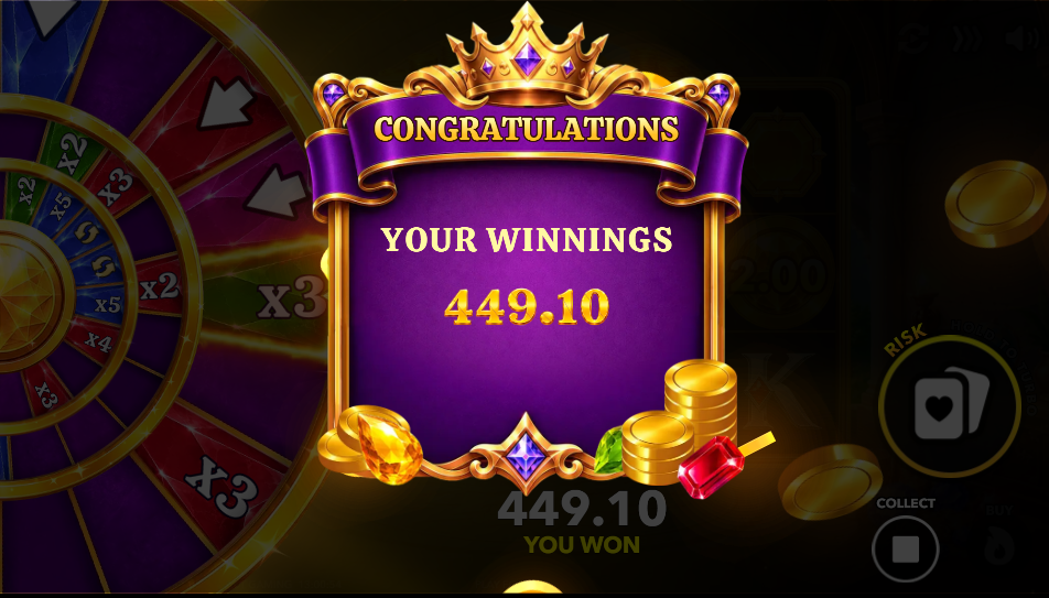 Wheel result screen showing a 449.10 win after a x3 multiplier